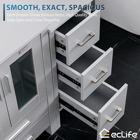 eclife 84" Modern Bathroom Vanity Sink Combo Freestanding Cabinet with Small Side Cabinet, Without Vessel Sink, Faucet, Drain (Gray Vanity Only)