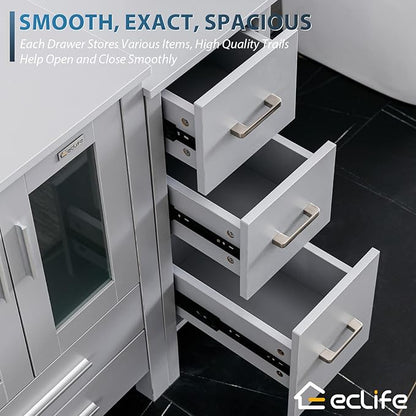 eclife 84" Modern Bathroom Vanity Sink Combo Freestanding Cabinet with Small Side Cabinet, Turquoise Square Glass Vessel Sink, Water Save Faucet, Drain (Gray+A10)
