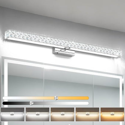 SOLFART Crystal Vanity Lights for Bathroom, 5 Color Adjustable Vanity Lighting Over Mirror,40 Inch Chrome LED Lighting 5CCT