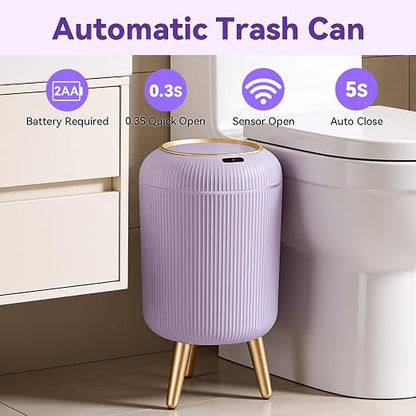 Procade Automatic Trash Can Bathroom,Auto Small Purple Garbage Can with Lid | 3 Gallon Touchless Motion Sensor Trash can with Legs,Smart Gold Purple Waste Basket for Bedroom,Kitchen,Dorm,rv,Office