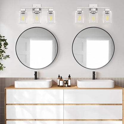 Espird Brush Nickel Bathroom Vanity Light - 3 Light Bathroom Light Fixture Square Design & UL Certification & Square Bath Room Lights Fixture Over Mirror