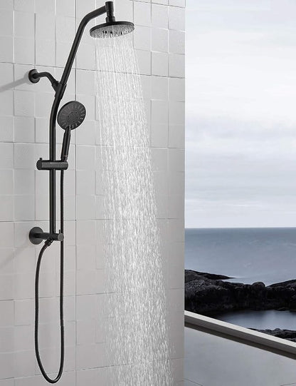 BRIGHT SHOWERS Rain Shower Head with Handheld Combo, Dual Shower System with Slide Bar, Adjustable Height, Brass Slide Bar & Diverter, 60 Inch Stainless Steel Hose, Oil Rubbed Bronze