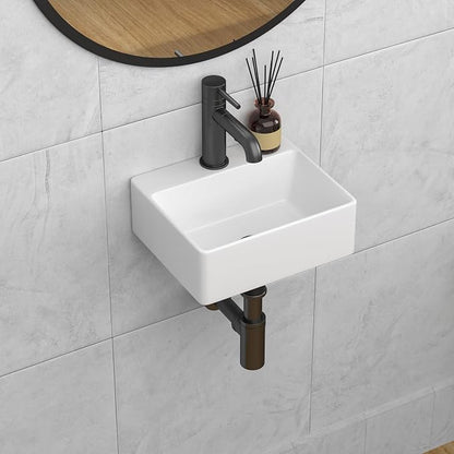 Wall Mounted Bathroom Sink 13x11 inch Porcelain Small Vessel Sink | Rectangular Bathroom Wall Hung Wash Basin Vessel Sink Modern White Ceramic Lavatory Sink for Bathroom Vanity