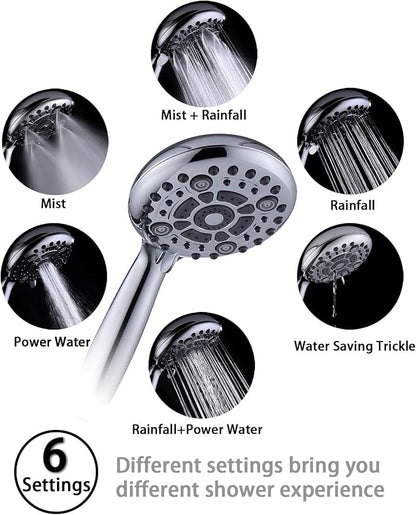 G-Promise High Pressure 6 Mode Hand Held Shower Head with Extra Long Hose | High Pressure, 6 Spray Mode, Easy Install, Adjustable Angle, Extra Long Hose, Modern Upgrade