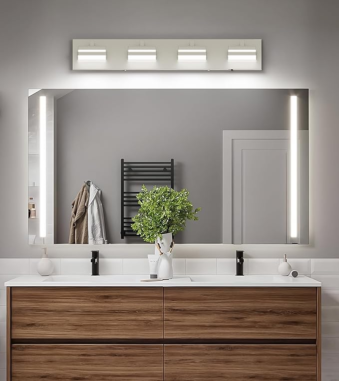 Joossnwell Bathroom Vanity Light Brushed Nickel Bathroom Lighting Fixture Over Mirror Modern (4-Light, 26.77-Inch) Dimmable 5CCT Led Bath Vanity Lighs