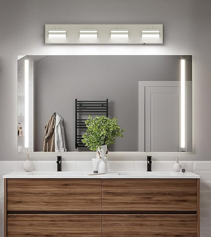 Joossnwell Bathroom Vanity Light Brushed Nickel Bathroom Lighting Fixture Over Mirror Modern (4-Light, 26.77-Inch) Dimmable 5CCT Led Bath Vanity Lighs