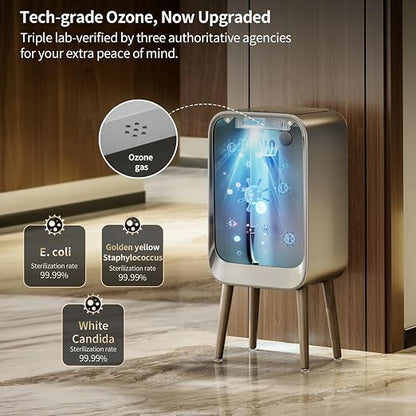 MRBIN Motion Sensor Bathroom Trash Can with Leg, Odor Control 5.5 Gal Tall Automatic Waste Basket for Bedroom, Ozone Purification Neutralizing, Touchless Butterfly Lid, Eclipse Grey
