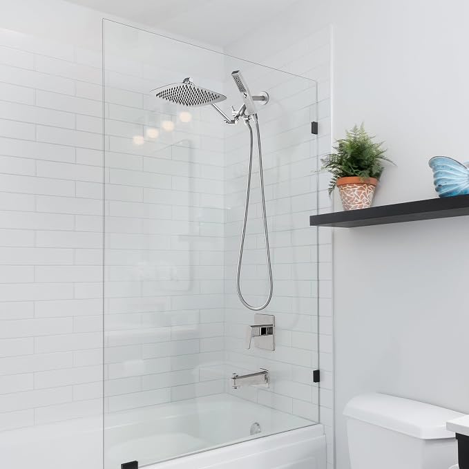 G-Promise All Metal 12" Rain Shower Head with Handheld for Bathroom Upgrade | All Metal, Built to Last, Easy Install, Adjustable Height & Angle for All Heights, Extra Long Hose, Modern Upgrade