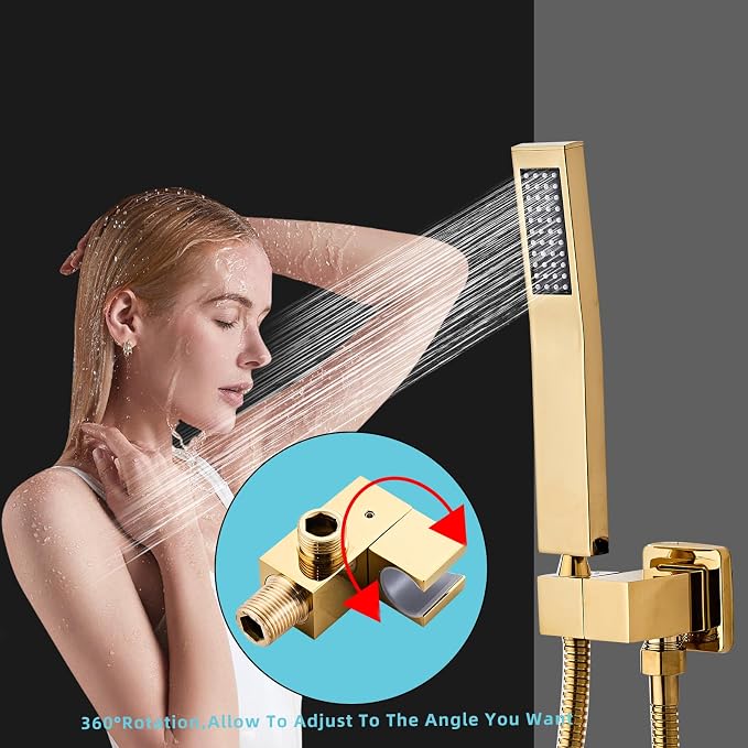 old square hand shower head, handheld shower head with hose,brass High pressure flushing With adjustable water supply elbow Wall-mounted connector Shower bracket and hose set