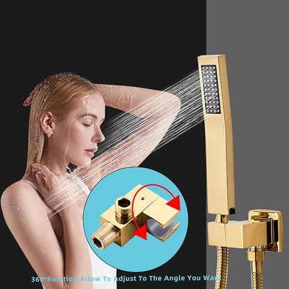 old square hand shower head, handheld shower head with hose,brass High pressure flushing With adjustable water supply elbow Wall-mounted connector Shower bracket and hose set