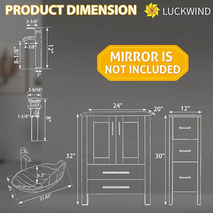 LUCKWIND 72" Bathroom Vanity Sink Combo, Double 24" Main Cabniets with Two 12.6" Side Cabinets, Painted Bathroom Storage Cabinet, Including Leaf Shaped Sinks, Faucets Without Mirror, White