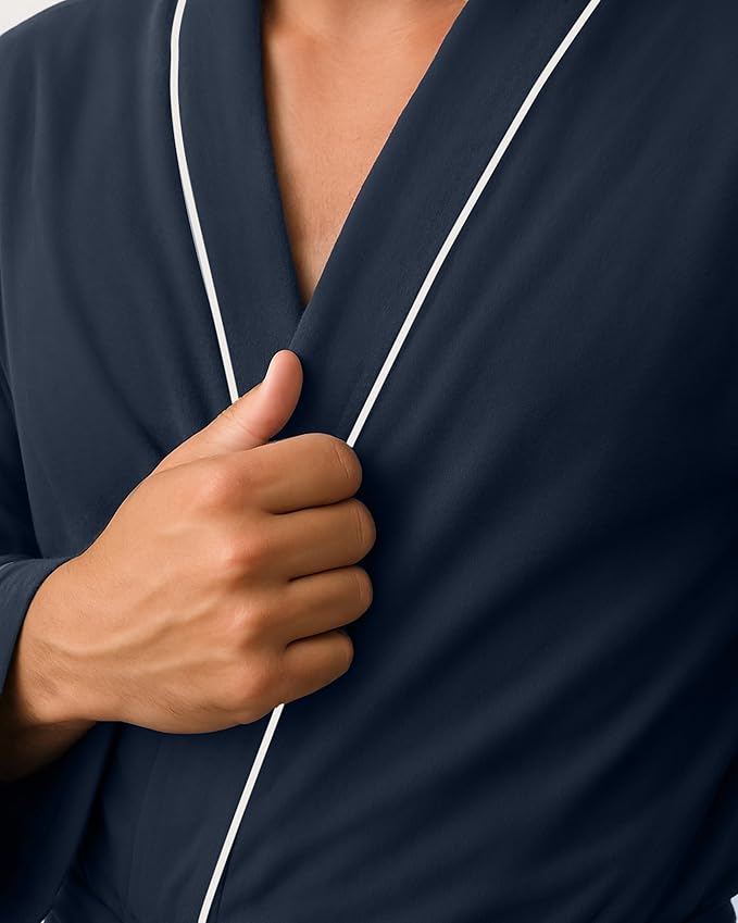 Cotton Blend Lightweight Knit Robe for Men Soft Loungewear Bathrobe