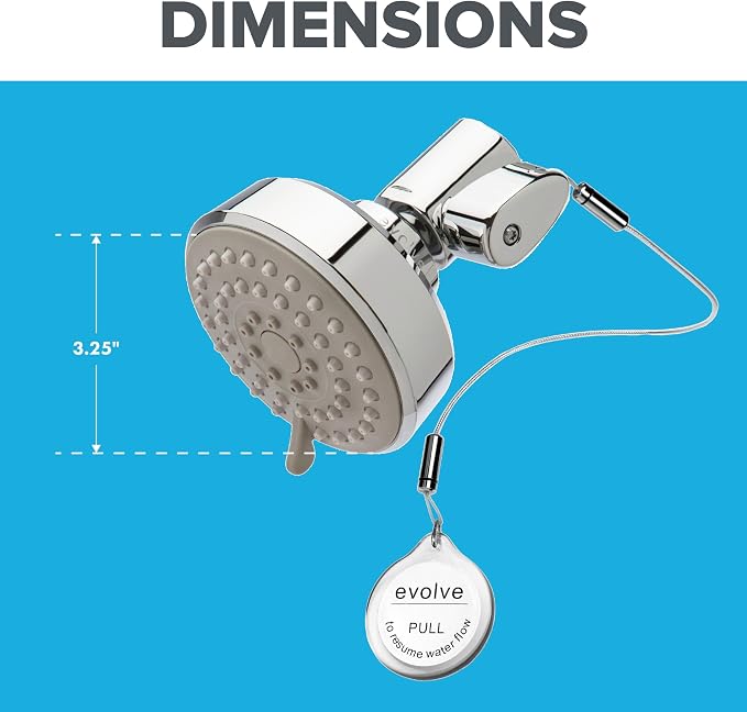 Evolve ShowerStart Multifunction Shower Head with Thermostatic Shut-Off Valve | 1.50 GPM High Pressure | Water Saving | Hot Water Standby | Energy Saving Fixed Showerhead | Easy Install | Chrome
