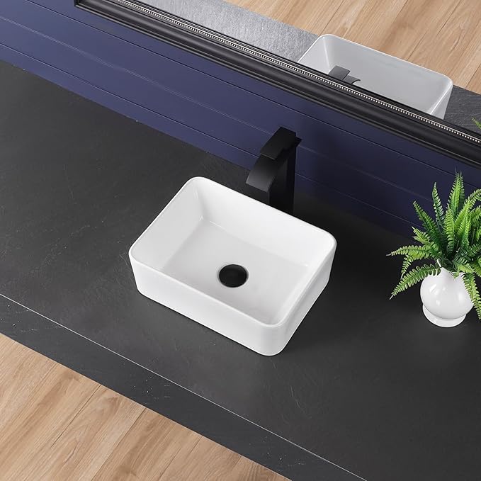 Vessel Sink 16"x12" Rectangular Bathroom Sink Modern White Porcelain Ceramic Above Counter Drop-in Vanity Sink for Bathrooms Art Basin