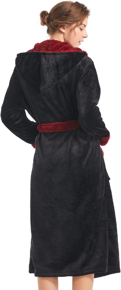 Inner Wish Women Hooded Plush Robe, Fleece Highly Absorbent Cozy Warm Bathrobe