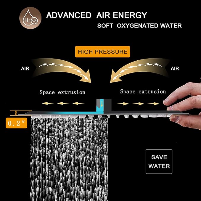 12 Inch Rain Shower Head, 12" Square Rainfall & High Pressure Stainless Steel Bath Showerhead, 1/16" Ultra Thin, Waterfall Full Body Coverage with Silicone Nozzle, Matte Black Finish | Square Rain Bathroom Showerhead, High Flow, Large Stainless Steel, ...