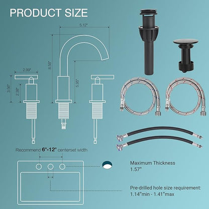 TRUSTMI 2 Handle 8-Inch Widespread Bathroom Faucet Matte Black 3 Hole Brass Bathroom Vanity Sink Faucet with 360° Swivel Spout, Include Overflow Drain and cUPC Supply Lines