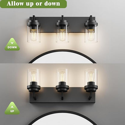 Espird Bathroom Vanity Light, 3 Light Matte Black Vanity Lights with Clear Glass Shade, 22in Modern Wall Sconces, Bathroom Lighting Fixtures Over Mirror for Living Room