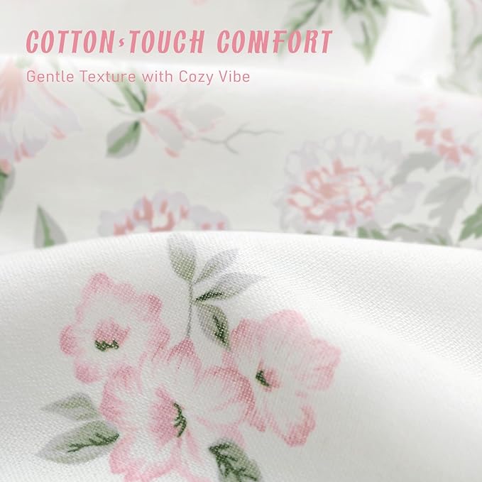 Pink and Sage Green Floral Vintage Shower Curtain,Cottage core Cotton Shower Curtains for Bathroom,72Wx72H