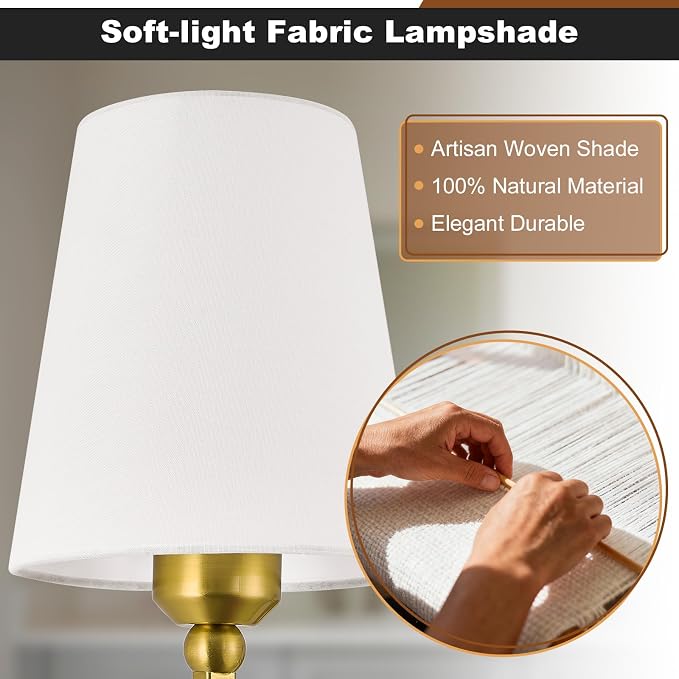 Bathroom Vanity Light, Brushed Gold Bathroom Lighting Fixtures Over Mirror | 4-Light Bathroom Light Fixtures with Flared White Fabric Shade, E26 Socket (ETL Listed)