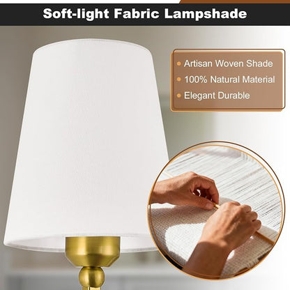 Bathroom Vanity Light, Brushed Gold Bathroom Lighting Fixtures Over Mirror | 4-Light Bathroom Light Fixtures with Flared White Fabric Shade, E26 Socket (ETL Listed)