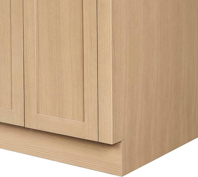 ARIEL Loren 72-inch Bathroom Vanity with Sink,Solid Wood, 1.5-inch Pure White Quartz Countertop, Double Rectangular Porcelain Sink, 4 Soft Closing Doors, 3 Dovetail Drawers, Natural Oak