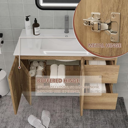 Wall-Mounted Bathroom Vanity with Soft-Close Drawers and Doors – Moisture-Resistant MDF, Space-Saving Design for Modern Bathrooms (Nature Without Sink, 36)