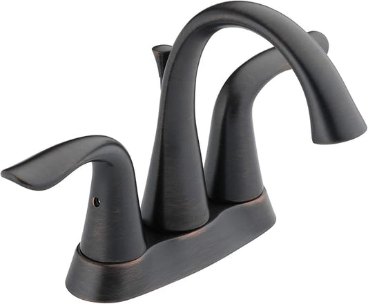 Delta Lahara Centerset Oil Rubbed Bronze Bathroom Faucet, 4 Inch 3 Hole Bathroom Sink Faucet for Vanity, Metal Push-Pop Drain Assembly, Venetian Bronze 2538-RBMPU-DST