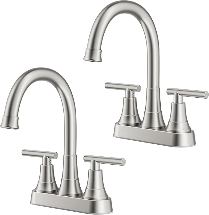 FORIOUS Bathroom Faucets Brushed Nickel, 4 Inch Centerset Bathroom Sink Faucet 2 or 3 Hole with Pop up Drain and cUPC Hose, Two Handles Control, 360° spout for Restroom,Vanity, Rv, 2 Pack