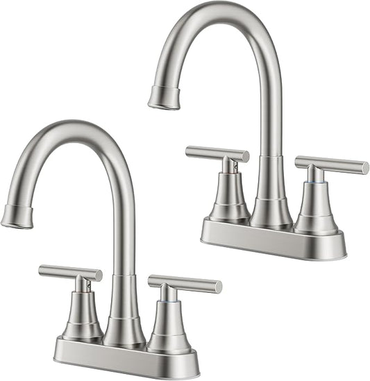 FORIOUS Bathroom Faucets Brushed Nickel, 4 Inch Centerset Bathroom Sink Faucet 2 or 3 Hole with Pop up Drain and cUPC Hose, Two Handles Control, 360° spout for Restroom,Vanity, Rv, 2 Pack