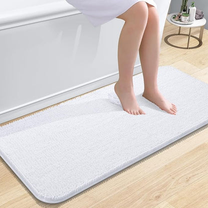 OLANLY Bathroom Runner Rugs 47x20, Extra Soft Absorbent Chenille Bath Rugs | White, Quick-Drying Rubber Backing, Machine Washable Long Bath Mat for Bathroom Floor, Tub and Shower, Home Decor Accessories