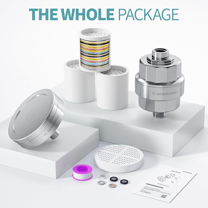 SR SUN RISE Filtered Shower Head with 3 Replaceable Filter Cartridges, 20+3 Stage Shower Filter Head for Hard Water, High Pressure Shower Head with Filters Removes Chlorine, Harmful Substances