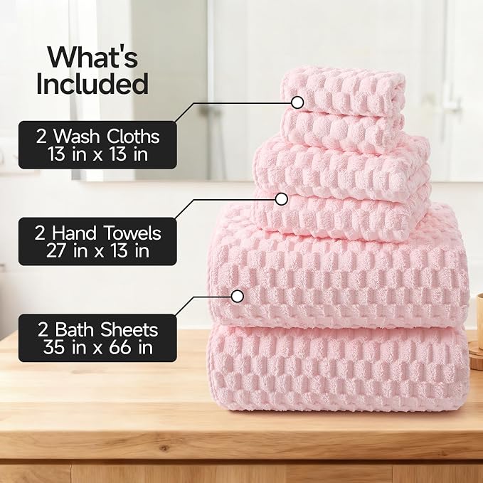 REDKISS Pink Microfiber Bath Towels Set - 35x70 Inches Oversized Bath Sheets, Extra Large Bath Towels Set for Adults, Super Soft Quick Dry Lint Free Absorbent Microfiber Shower Towels, 6 Pack