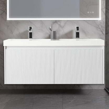 Blossom 48 inch Bathroom Vanity with Sink, Wall Mounted Floating Bathroom Vanity Cabinet with Double Acrylic Sink, All Wood Bathroom Storage Cabinet with Soft Close Drawers, Matte White Finish