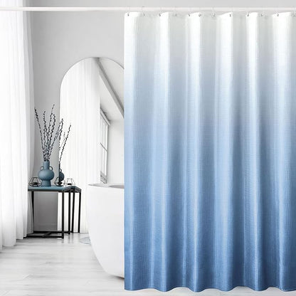 Extra Long Blue Ombre Fabric Shower Curtain, 72 x 84 | Tall Blue Ombre Shower Curtain for Bathroom, Fabric Shower Curtain Set , Water Repellent, Machine Washable