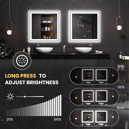 LOAAO 32"X32" LED Bathroom Mirror Black Framed | Anti-Fog, Dimmable, Memory Function, Tempered Glass, Lighted Vanity Mirror for Wall