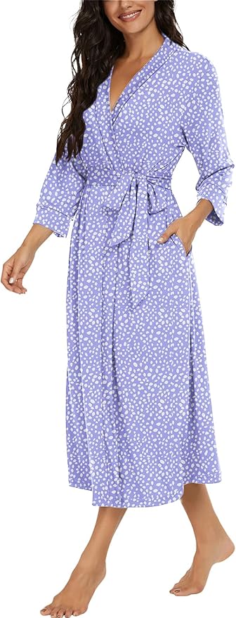 VINTATRE Women Kimono Robes Long Knit Bathrobe Lightweight Soft Knit Sleepwear V-neck Casual Ladies Loungewear