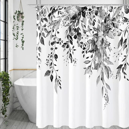 Grey Eucalyptus Shower Curtain, Watercolor Floral Print, 72x90 | Watercolor Plant Leaves Floral Print, Extra Long Waterproof Fabric Bathroom Decor, Machine Washable, Rustproof Grommets