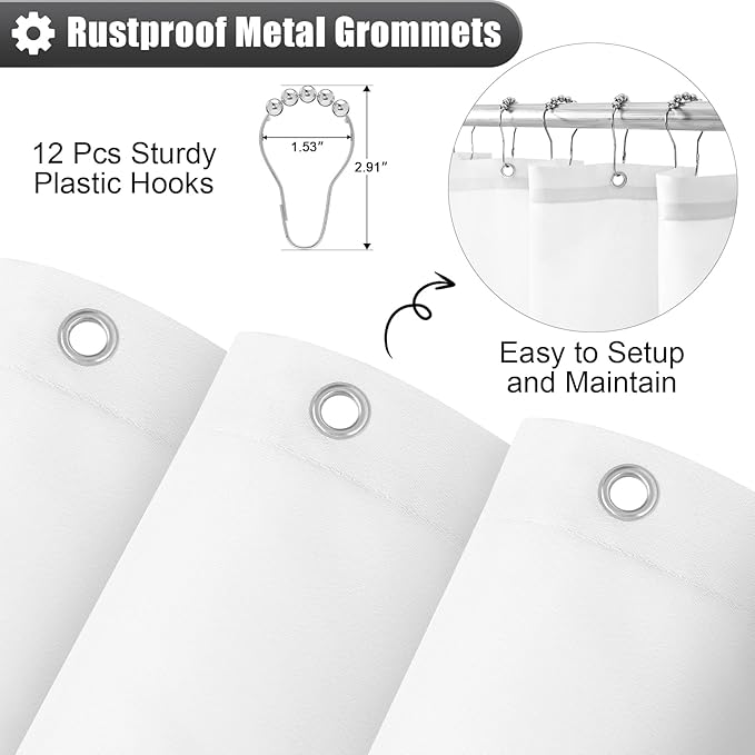 OLANLY Luxury Dark Grey and White Ombre Shower Curtain Sets with 12 Hooks, Waterproof and Washable Decorative Shower Curtains for Bathroom, 72x72 Inches