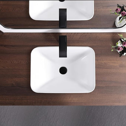 Bathroom Vessel Sink 20.6'' x 14.7'' Semi Recessed Bathroom Sink Rectangular Drop-in Vanity Sink with Overflow White Ceramic Modern Art Basin
