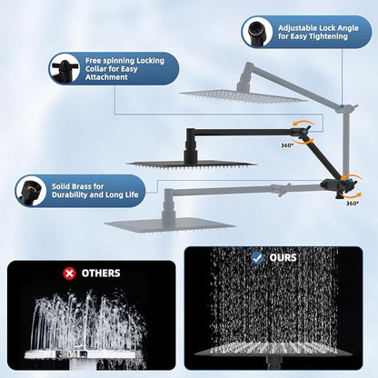 Metal Rain Shower Head with Handheld, 8" High-Pressure Showerhead,10-Mode | Black, Rainfall Shower Head with 5" Large Handheld Spray, Adjustable 16" Shower Extension Arm/71" Hose, Brass 3-Way Diverter