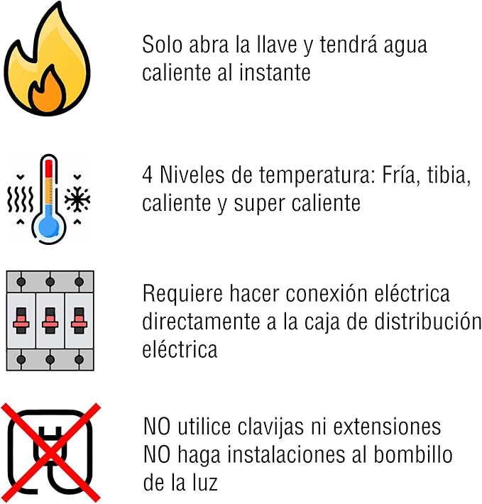 FAME - Electric shower110V - SUPERDUCHA QUATTRO. Tankless Water Heater Electric. 4 temperatures. Calentador de agua electrico - 4400W.