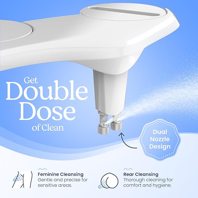 CLEAR REAR Bidet Attachment for Toilet Seat - Non-Electric with Self Cleaning Nozzles, Leak Proof Connectors, Adjustable Water Spray, Rear & Feminine Wash - Hygienic Bathroom Upgrades (Black)
