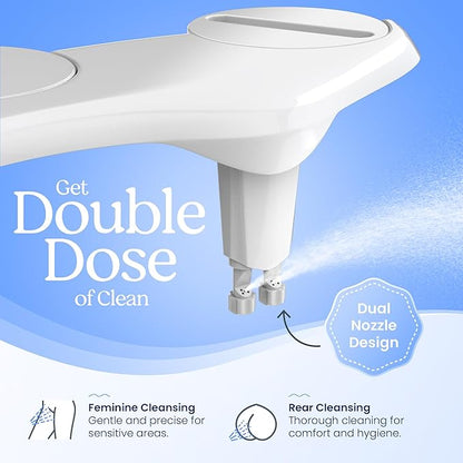 CLEAR REAR Bidet Attachment for Toilet Seat - Non-Electric with Self Cleaning Nozzles, Leak Proof Connectors, Adjustable Water Spray, Rear & Feminine Wash - Hygienic Bathroom Upgrades (Black)