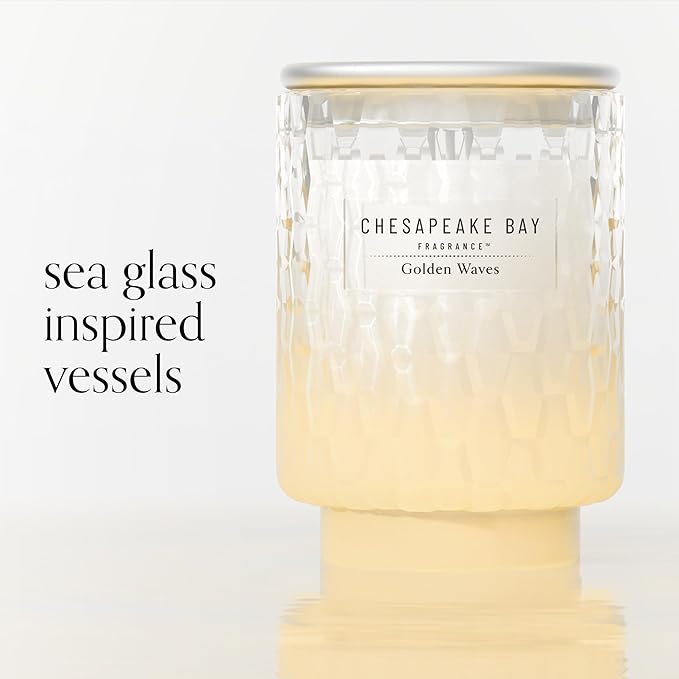 Chesapeake Bay, 8oz Golden Waves Scented Candle, Mood Evoking Fragrance, Textured Sea Glass-Inspired Jar, Premium Soy Blend Wax with Essential Oils, Coastal Fragrance for Home Décor or Gifting