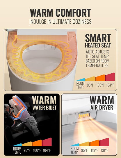 Smart Toilet with Bidet Built in, Luxury One Piece Elongated Bidet Toilet, Auto Open/Close/Flush, Foot Sensor Operation, Built-in Tank & Booster Pump, Heated Seat, Massage Wash, Night Light