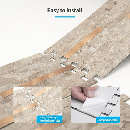 Art3d Faux Stone Peel & Stick Backsplash Tile, 20 pcs, Ecru Slate | PVC, Multi-Style Decor Sheets, Waterproof, Traceless Peel, No Wall Damage, Ideal for Kitchen