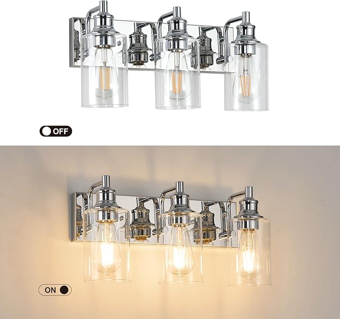 3-Light Bathroom Light Fixtures Modern Chrome Vanity Lights for Bathroom Lighting Fixtures Over Mirror for Cabinet Mirror Bedroom Hallway