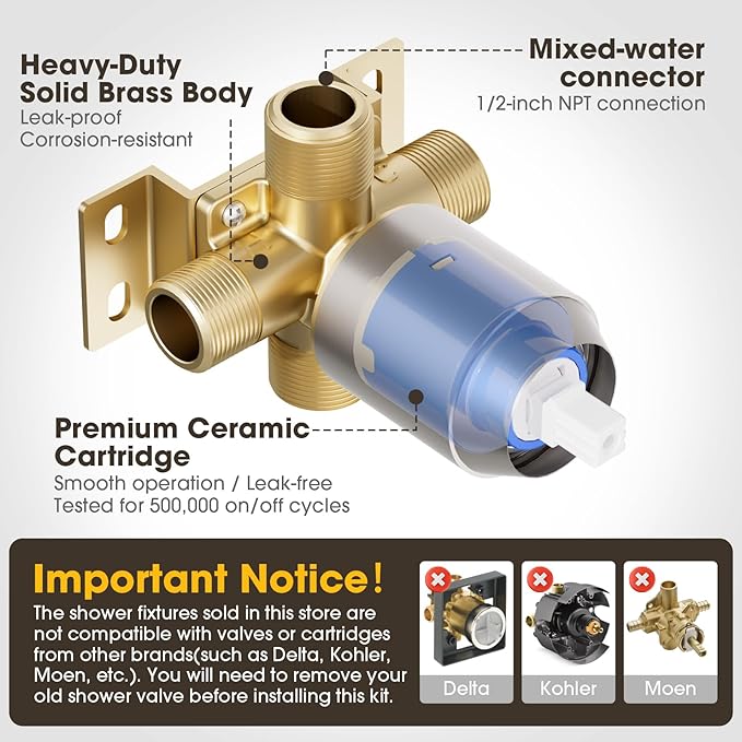 Shower Faucet Set Bathtub Faucet Set with Valve Included Shower Valve Kit with All-Metal High Flow Tub Spout,6 Inch High Pressure Head,Solid Brass Valve Body and Metal Handle Trim,Brushed Nickel