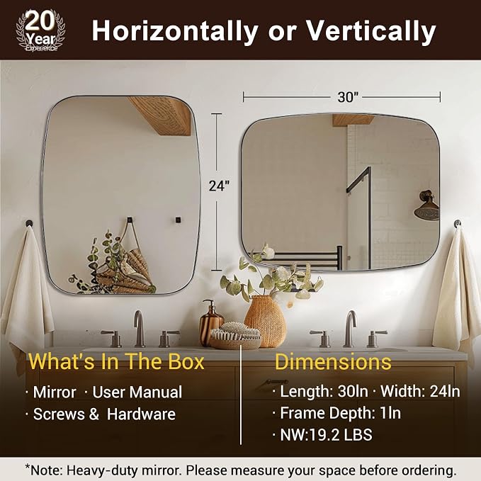 Oval Mirror for Bathroom, 24x30 Polished Chrome Oblong Bathroom Mirror for Vanity with Stainless Steel Metal Frame, Modern Anti Rust Wall Mounted